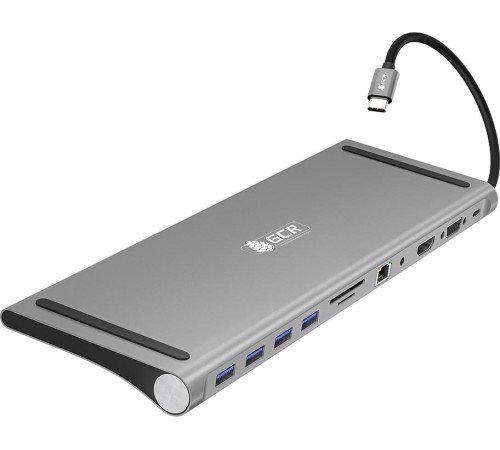 GCR Док-станция 11 в 1 Multiport Aluminum Type C 3.1 на USB 3.0 + 3 x USB 2.0 + Type C PD + HDMI 2.0 + VGA + SD/MicroSD + audio 3.5mm jack, GCR-54220