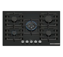 Встраиваемая газовая панель BOSCH Газовая варочная панель, 75см, закаленное стекло, черная, 5 конфорок, 1 WOK-конфорка c 2 контурами пламени, 1 конфорка повышенной мощности, FlameSelect, индивидуальные чугунные решетки, газ-контроль, автоматический электр