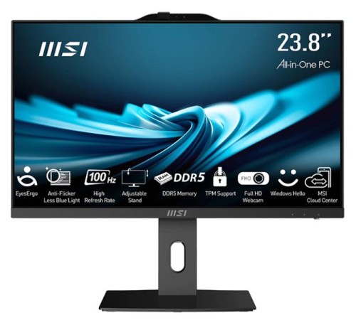 Моноблок MSI Pro AP242P 14M AiO 23,8" FHD(1920x1080)IPS AG Non-touch, Core i3-14100 (3.5GHz), 8Gb DDR5 (1x8Gb),256GB SSD, Intel UHD,WiFi,BT,camera,WirelessKB&mouse Eng/Rus,noOS,1y w-ty,Black