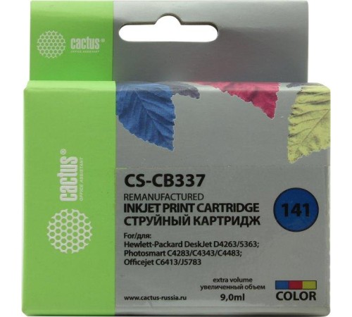 -/ Картридж струйный Cactus CS-CB337 №141 многоцветный (9мл) для HP DJ D4263/D4363/D5360/DJ J5783/J6413
