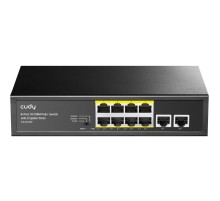 Коммутатор/ 8-Port 10/100M PSE RJ-45  +2 RJ45 10/100M Uplink Port Unmanaged PoE+ Switch 120W, CCTV/VLAN mode support, long distance:250M at CCTV mode.  802.3af/at standard, Support PD Alive Function, ±4 KV Surge Protection, Alternative 1/2(+),3/6(-),Steel