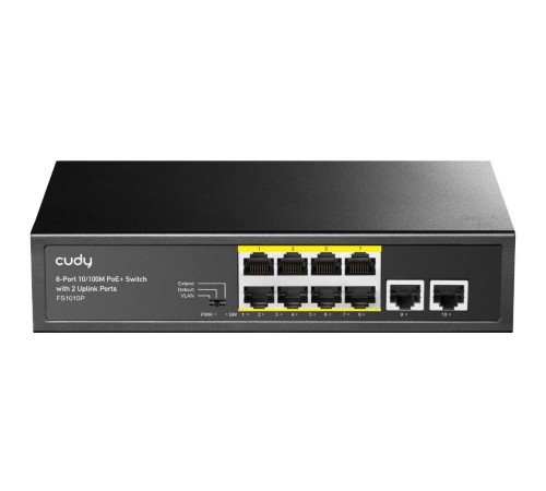 Коммутатор/ 8-Port 10/100M PSE RJ-45  +2 RJ45 10/100M Uplink Port Unmanaged PoE+ Switch 120W, CCTV/VLAN mode support, long distance:250M at CCTV mode.  802.3af/at standard, Support PD Alive Function, ±4 KV Surge Protection, Alternative 1/2(+),3/6(-),Steel