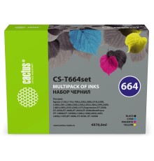 -/ Чернила Cactus CS-T664set 664 голубой/пурпурный/желтый/черный набор 4x70мл для Epson L130,L110,L100,L220,L200,L310,L300,L360,L361,L380,L382,L350,L355,L365,L395,L405,L485,L495,L555,L565,L575,Expression ET-2500,ET-2550,ET-2600,ET-2650,ET-4500;WorkForce E