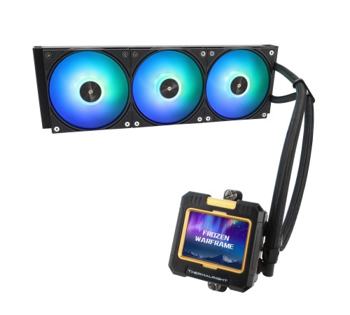 Водяное охлаждение для процессора/ Water Cooling System Thermalright Frozen Warframe 360 Black Argb (360mm, Black, ARGB/ Fans: 3x120mm, 70.84CFM, 29.8dBA, 2000RPM/ Pump height 60mm, 23dBA, 3000RPM, Rad thickness 27mm/ S: 1200, 1700, 1851, 2011, 2066, 115X