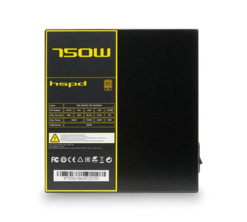 Блок питания/ Power Supply HSPD, 750W 80+ Gold (ATX, 2.52, Full modular, 1x24(20+4)pin mesh 550mm, 1xCPU*2 8(4+4)pin 650+150mm, 2xPCIe*2 8(6+2)pin 500+150mm, 2xSATA*3 450+150+150mm, 1xMOLEX4pin*3 450+150+150mm , Active, 120x120mm, 150x140x86mm, APFC, OVP, Блок питания/ Power Supply HSPD, 750W 80+ Gold (ATX, 2.52, Full modular, 1x24(20+4)pin mesh 550mm, 1xCPU*2 8(4+4)pin 650+150mm, 2xPCIe*2 8(6+2)pin 500+150mm, 2xSATA*3 450+150+150mm, 1xMOLEX4pin*3 450+150+150mm , Active, 120x120mm, 150x140x86mm, APFC, OVP,