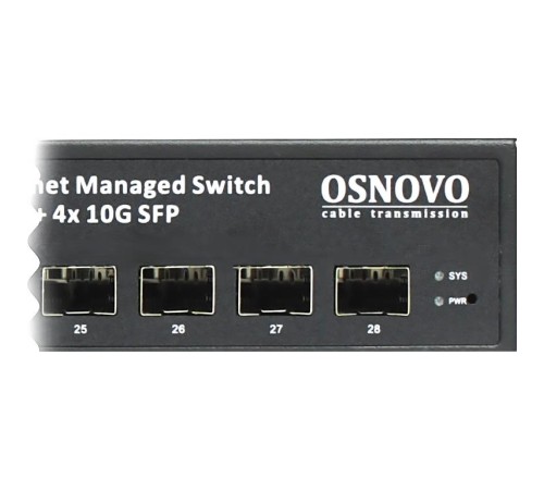 Коммутатор/ OSNOVO Гигабитный L3 PoE коммутатор на 28 портов, 24 *10/100/1000 Base-T PoE, 4*10G SFP+ Uplink, PoE на порт до 30W, суммарно до 400W
