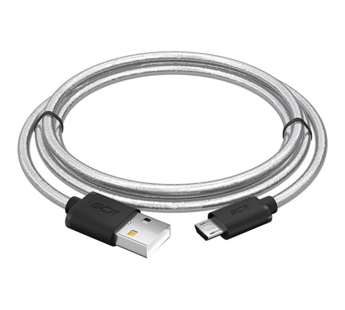 GCR Кабель 1.0m MicroUSB, прозрачный, черные коннекторы, быстрая зарядка, 28/24 AWG, GCR-54477