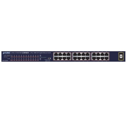 коммутатор/ PLANET 19" 24-Port 10/100/1000T 802.3at POE + 2-Port 1000X SFP Unmanaged Gigabit Ethernet Switch (220W)