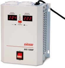 Стабилизатор POWERMAN AVS 1500P, ступенчатый регулятор, цифровые индикаторы уровней напряжения, 1500ВА, 110-260В, максимальный входной ток 12А, 2 евророзетки, IP-20, навесной,   215мм х 270мм х 110мм, 4.3 кг./ Stabilizer POWERMAN AVS 1500P, step-type regu