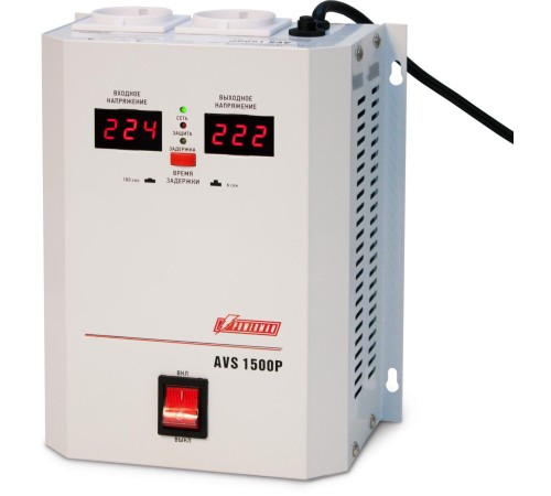 Стабилизатор POWERMAN AVS 1500P, ступенчатый регулятор, цифровые индикаторы уровней напряжения, 1500ВА, 110-260В, максимальный входной ток 12А, 2 евророзетки, IP-20, навесной, 215мм х 270мм х 110мм, 4.3 кг./ Stabilizer POWERMAN AVS 1500P, step-type regu Стабилизатор POWERMAN AVS 1500P, ступенчатый регулятор, цифровые индикаторы уровней напряжения, 1500ВА, 110-260В, максимальный входной ток 12А, 2 евророзетки, IP-20, навесной, 215мм х 270мм х 110мм, 4.3 кг./ Stabilizer POWERMAN AVS 1500P, step-type regu