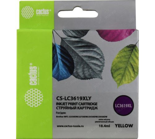 -/ Картридж струйный Cactus CS-LC3619XLY желтый (18.4мл) для Brother MFC-J2330DW/J2730DW/J3530DW/J3930D