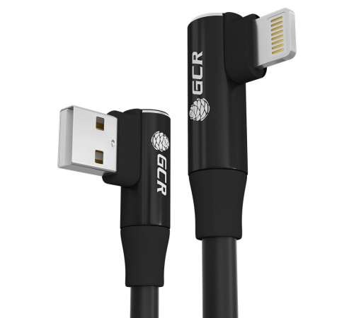 GCR Кабель PREMIUM 0.25m Lightning угловой для PowerBank, MFI, черный, AL case черный, GCR-53446