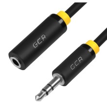 GCR Удлинитель аудио 1.5m jack 3,5mm/jack 3,5mm черный, желтая окантовка, ультрагибкий, 28AWG, M/F, Premium GCR-STM1114-1.5m, экран, стерео