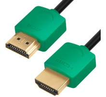 Greenconnect Кабель SLIM 1.0m HDMI 2.0, зеленые коннекторы Slim, OD3.8mm, HDR 4:2:2, Ultra HD, 4K 60 fps 60Hz, 3D, AUDIO, 18.0 Гбит/с, 32/32 AWG, GCR-51580