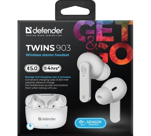 Defender Беспроводная гарнитура Twins 903 белый,TWS, Bluetooth