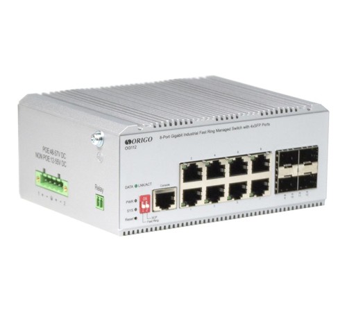 Коммутатор/ Managed L2 Industrial Fast Ring Switch 8x1000Base-T, 4x1000Base-X SFP, Surge 4KV, -40 to 75°C