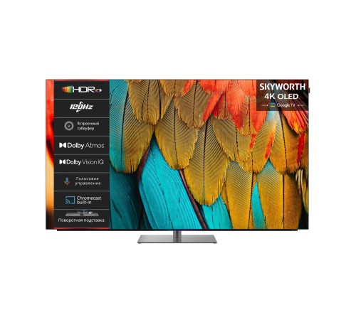 Телевизор 55'' Skyworth 55'' OLED, Ultra HD, Google TV, 900Nit, Bluetooth, 120Hz, Freesync Premium (AMD), 2.1.2 ch (2*12W+20W SUB+5W*2) Dolby Atmos, 4хHDMI, 2хUSB, Digital Audio Output, Composite output, LAN,CI, динамическая подсветка при включении, подст Телевизор 55'' Skyworth 55'' OLED, Ultra HD, Google TV, 900Nit, Bluetooth, 120Hz, Freesync Premium (AMD), 2.1.2 ch (2*12W+20W SUB+5W*2) Dolby Atmos, 4хHDMI, 2хUSB, Digital Audio Output, Composite output, LAN,CI, динамическая подсветка при включении, подст