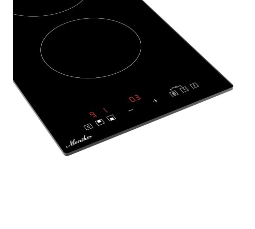 Варочная поверхность MONSHER/ Варочная поверхность MONSHER, High-Tech, индукция, 30 см, 2 зоны нагрева, inverter, сенсорное управление, 9 уровней мощности, автоматическое отключение, пауза, Booster, таймер, цвет черный