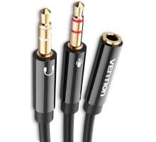 Переходник-разветвитель Vention гибкий Jack 3.5 mm F 4 pin/Jack 3.5 mm M x 2 (OMTP-CTIA) - 0.3м