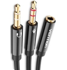 Переходник-разветвитель Vention гибкий Jack 3.5 mm F 4 pin/Jack 3.5 mm M x 2 (OMTP-CTIA) - 0.3м