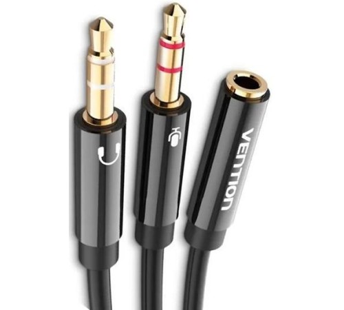 Переходник-разветвитель Vention гибкий Jack 3.5 mm F 4 pin/Jack 3.5 mm M x 2 (OMTP-CTIA) - 0.3м