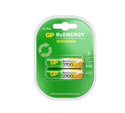 Аккумулятор Перезаряжаемые аккумуляторы GP ReEnergy 270AAHC AA, емкость 2650 мАч - 2 шт. в клемшеле