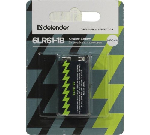 Defender Батарейка алкалиновая 6LR61-1B Крона, в блистере 1шт, 9 В