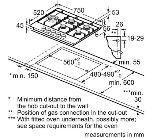 Встраиваемая варочная панель BOSCH Газ,  75 см, нерж.сталь, независимая, нержавеющая сталь,чугунные решетки