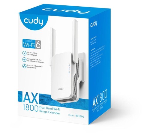 Усилитель Wi-Fi/ AX1800 Wi-Fi 6 Mesh Repeater, AP mode, Chipset MediaTek, Cudy Mesh Support, 1201Mbps at 5GHz + 574Mbps at 2.4GHz, 802.11ax/ac/a/b/g/n, 1 Gigabit ethernet Port, WPS button, Intelligent Signal Light, WPA3, LED control Усилитель Wi-Fi/ AX1800 Wi-Fi 6 Mesh Repeater, AP mode, Chipset MediaTek, Cudy Mesh Support, 1201Mbps at 5GHz + 574Mbps at 2.4GHz, 802.11ax/ac/a/b/g/n, 1 Gigabit ethernet Port, WPS button, Intelligent Signal Light, WPA3, LED control
