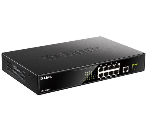 Коммутатор D-Link Неуправляемый PoE-коммутатор, 9x1000Base-T (8x1000Base-T PoE), 1x1000Base-X SFP, PoE-бюджет 125 Вт, корпус металл