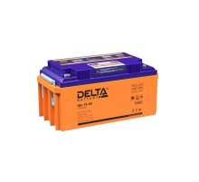 Батарея DELTA серия GEL, GEL 12-65, напряжение 12В, емкость 65Ач (разряд 10 часов),  макс. ток разряда (5 сек.) 650А, макс. ток заряда 13А, свинцово-кислотная типа AGM+GEL, клеммы под болт М8, ДxШxВ 350х167х173мм., вес 23.5кг., LCD, срок службы 10-12 лет.