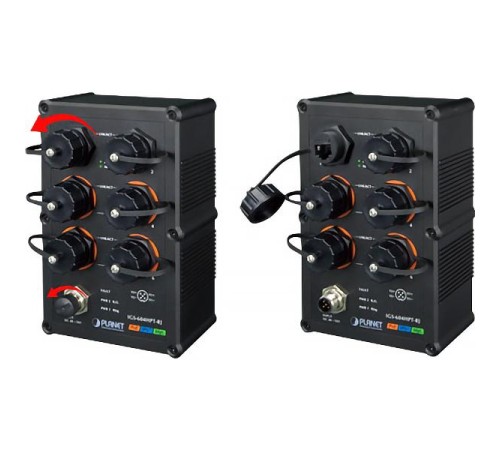 коммутатор/ PLANET IP67-rated Industrial L2+ 4-Port 10/100/1000T 802.3at PoE + 2-Port 10/100/1000T Managed Ethernet Switch(-40~75 degrees C), ERPS Ring, 1588,  6 x waterproof RJ45 connectors included