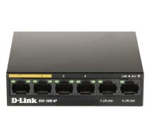 Коммутатор/ DSS-100E-6P Unmanaged Surveillance Switch 6x100Base-TX (4x100Base-TX PoE), Surge 6KV, PoE Budget 55W, Long-range PoE up to 250m, metal case