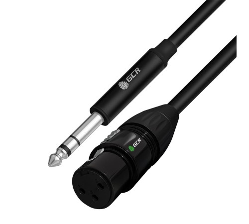 Кабель микрофонный jack 6,35mm / XLR GCR Кабель 1.5m микрофонный stereo jack 6,35mm / XLR, M/F, черный, AL case черный,  GCR-53357
