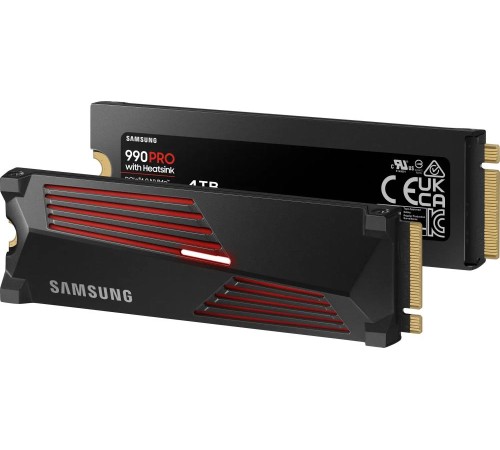 Твердотельный накопитель/ Samsung SSD 990 PRO, 4000GB, M.2(22x80mm), NVMe 2.0, PCIe 4.0 x4, V-NAND TLC, R/W 7450/6900MB/s, IOPs 1 400 000/1 550 000, DRAM buffer 4096MB, TBW 2400, DWPD 0.33, with Heatsink (12 мес.) Твердотельный накопитель/ Samsung SSD 990 PRO, 4000GB, M.2(22x80mm), NVMe 2.0, PCIe 4.0 x4, V-NAND TLC, R/W 7450/6900MB/s, IOPs 1 400 000/1 550 000, DRAM buffer 4096MB, TBW 2400, DWPD 0.33, with Heatsink (12 мес.)