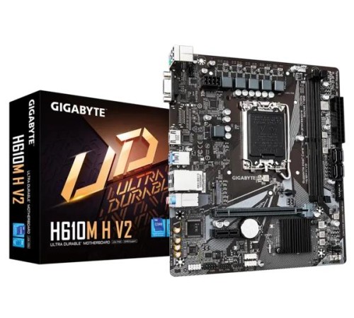 Материнская плата GIGABYTE H610M H V2, LGA1700, H610, 2*DDR5, 4*SATA, 1*M.2, 2*USB 3.2, 4*USB 2.0, 1*PCIx16, 1*PCIx1, D-Sub+HDMI, mATX