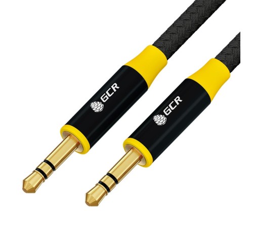 GCR Кабель 0.5m аудио jack 3.5mm/jack 3.5mm черный нейлон, GOLD, AL case черный, желтая окантовка, M/M, GCR-54245