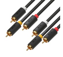 GCR Кабель 3.0m аудио 3 х RCA / 3 х RCA , GOLD, черный, GCR-51821
