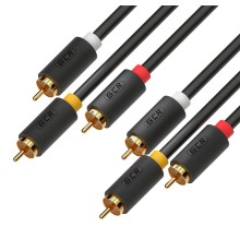 GCR Кабель 3.0m аудио 3 х RCA / 3 х RCA , GOLD, черный, GCR-51821