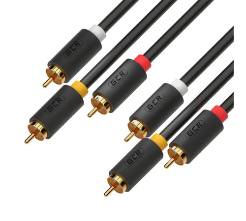 GCR Кабель 3.0m аудио 3 х RCA / 3 х RCA , GOLD, черный, GCR-51821