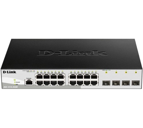 Коммутатор/ DGS-1210-20/ME/B Managed L2 Metro Ethernet Switch 16x1000Base-T, 4x1000Base-X SFP, Surge 6KV, CLI, RJ45 Console, RPS, Dying Gasp