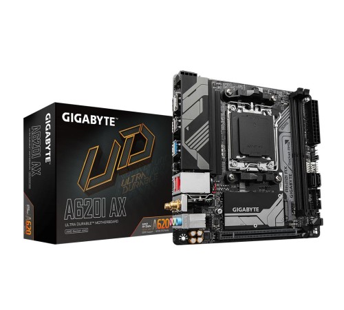 Материнская плата/ MB GIGABYTE AMD A620 sAM5, 2xDDR5(96GB), HDMI 2.1/DP, 1xPCIe 4.0x16, 1xLAN (2.5GbE), Wi-Fi, BT, 2xSATA 6Gb/s, 1xM.2, 1xUSB-C, 2xUSB 3.2, 3xUSB 2.0, mini ITX Материнская плата/ MB GIGABYTE AMD A620 sAM5, 2xDDR5(96GB), HDMI 2.1/DP, 1xPCIe 4.0x16, 1xLAN (2.5GbE), Wi-Fi, BT, 2xSATA 6Gb/s, 1xM.2, 1xUSB-C, 2xUSB 3.2, 3xUSB 2.0, mini ITX