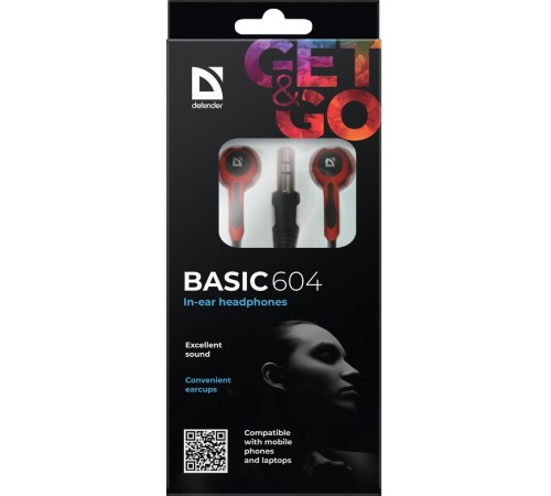 Defender Наушники вставки Basic 604 черный + красный