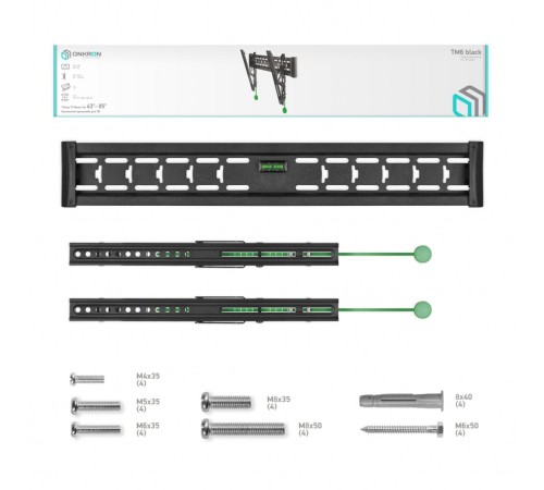 Кронштейн ONKRON/ 43-85'' макс 400*600 наклон 12º от стены: 35-145мм, макс вес 68,2кг, встр уровень