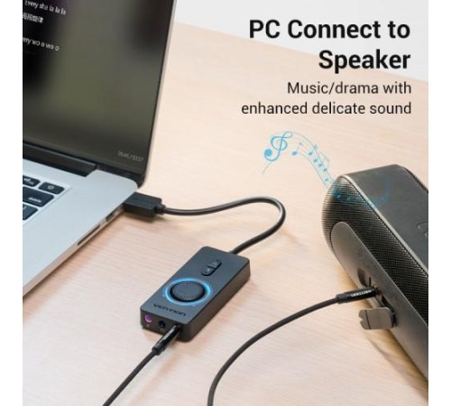 Внешняя звуковая карта Vention USB c регулятором громкости Черная