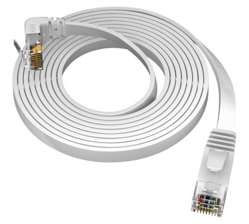 GCR Патч-корд PROF плоский 3.0m, UTP медь кат.6, белый, нижний угол, ethernet high speed 10 Гбит/с, RJ45, T568B