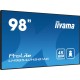 Информационный дисплей 98" 16:9 3840x2160(UHD 4K) IPS, 60 Hz, 500 cd/m, H178°/V178°, 1200:1, 1.07B, 8ms, VGA, 3xHDMI, 2xDP, RJ-45, RS232C, MicroSD, 2xUSB Type A, Speakers, OPS Slot, Android 11, 24/7, 3Y, Black