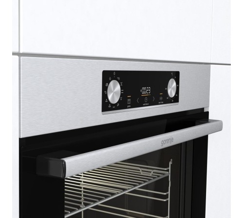 Встраиваемые электрические духовки GORENJE/ Духовой шкаф, Полезный объем: 77 л,Класс энергопотребления: A, Сенсорный программатор IconLED, Конструкция: Встраиваемая, Ширина: 595 мм, Высота: 595 мм, нержавеющая сталь