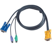 CABLE SP15M -- HD15M/MINIDIN6M; 6M/ Кабель KVM  PS/2(Kлав+мышь)(Male)+HDB15(Male) <-> SPHD15(Male) 6,0м., тонкий, черный.