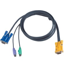 CABLE SP15M -- HD15M/MINIDIN6M; 6M/ Кабель KVM  PS/2(Kлав+мышь)(Male)+HDB15(Male) <-> SPHD15(Male) 6,0м., тонкий, черный.
